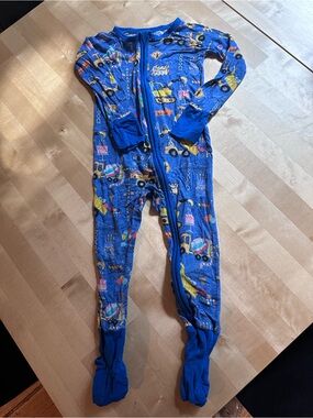 Kids Blue Construction Print One-Piece Pajamas